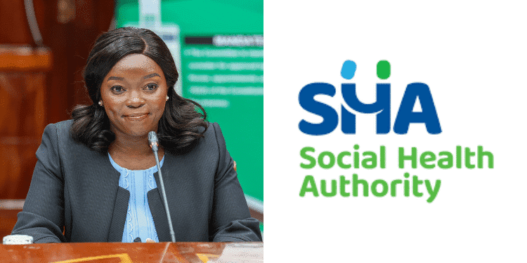 Photo collage of Health CS Deborah Mulongo and the Social Helath Authority. PHOTO Parliament of Kenya SHA
